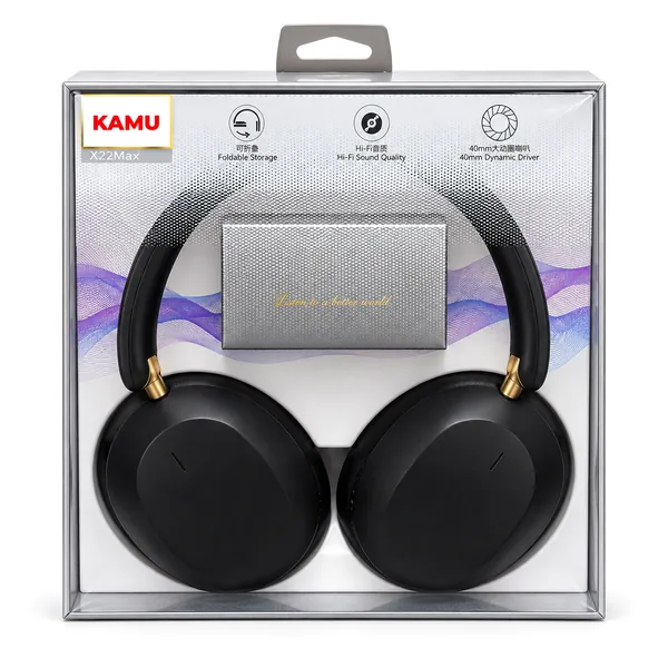 KAMU X22Max black wireless over-ear headphones in retail box